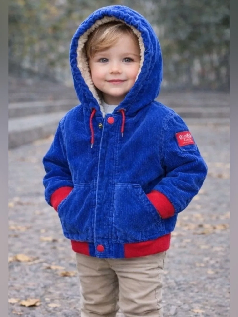 Vintage OshKosh Blue Corduroy Hooded Jacket Sherpa Lined Toddler 3T Cozy